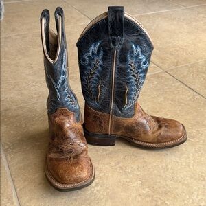 Kid Two-Tone Brown and Blue Western Cowboy Boots